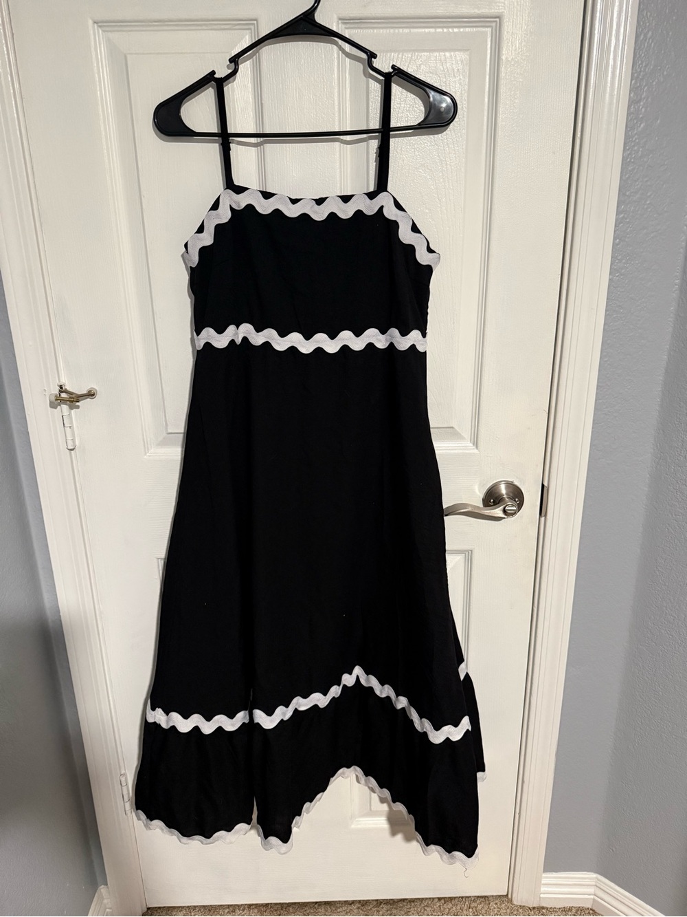 Black Dress with White Trim - Girls' Spaghetti Strap Dress